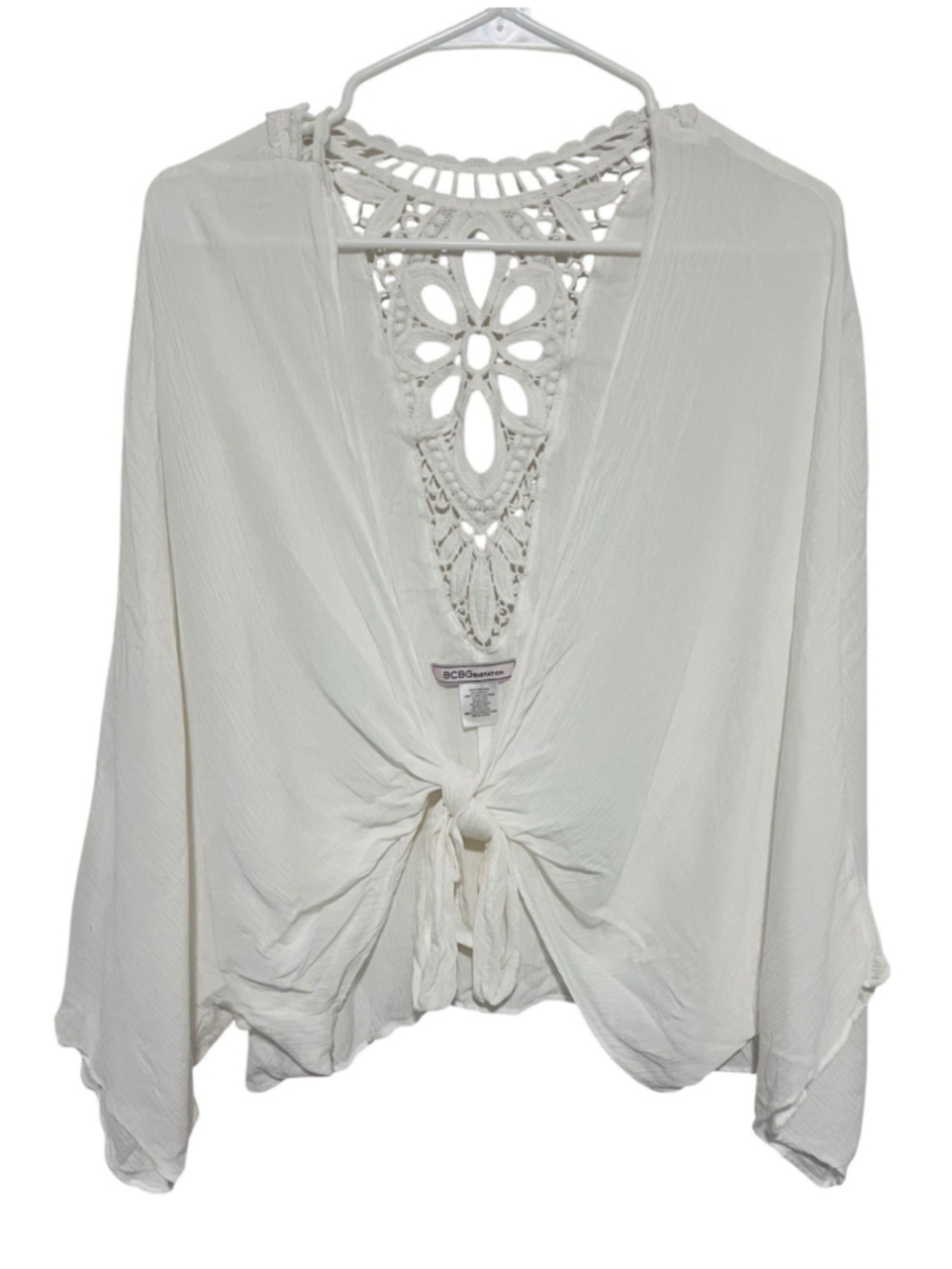 BCBG Generation Lightweight Dolman Kimono Large Wrap Shawl Tie Front Lace Back